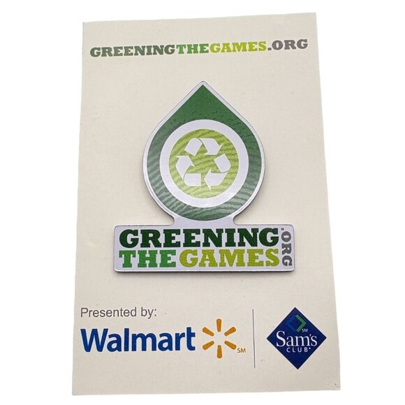Greening The Games Lapel Pin Eco-Friendly Recycling Walmart Sponsor - Picture 1 of 6